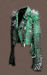 Women's Premium Quality Spiked Punk Leather Jacket Rockers Style